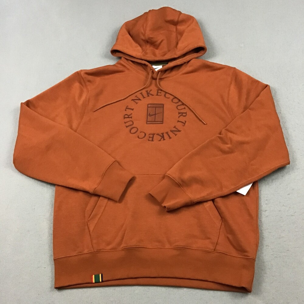 Nike Hoodie Men Medium Rust Orange Court Heritage French Terry Tennis Pullover M